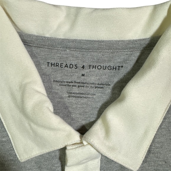 Threads 4 Thought Men's M Ashby Pique Polo Gray‎ Striped Sustainable Shirt | NEW - Picture 3 of 11